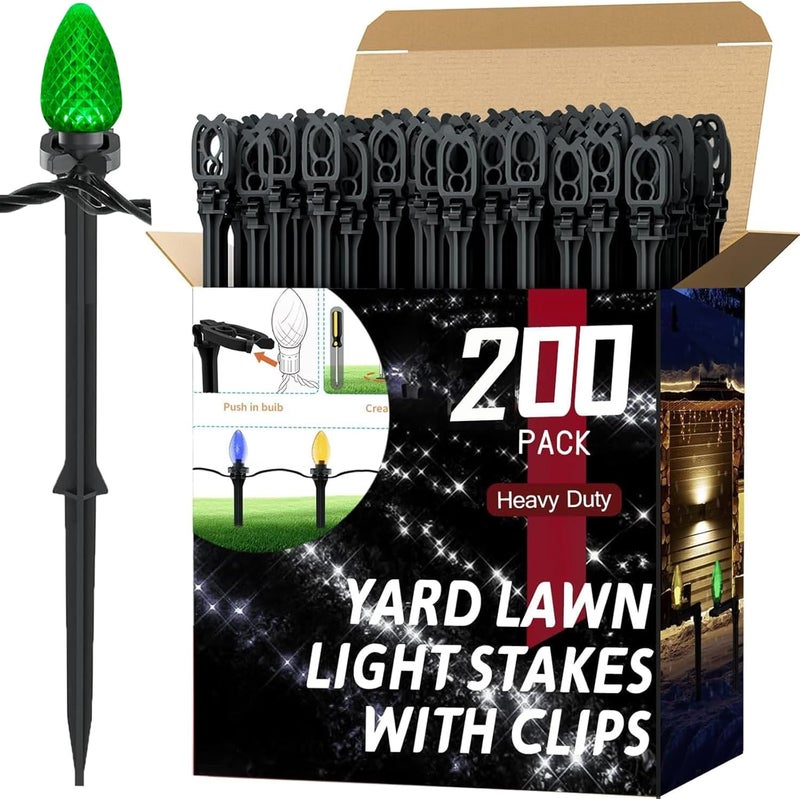 koneboss 200 حزمة دعامات أضواء عيد الميلاد 8.5"-10" لأضواء C7 و C9، دعامات أضواء خارجية، دعامات فناء، حديقة، عشب، ممر، فناء، طريق، ممر، زينة عيد الميلاد - Image 1
